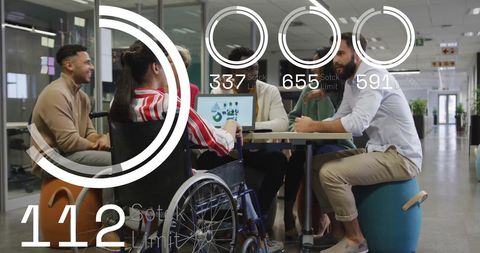 Digital Data Over Diverse Team in Modern Office Space