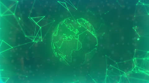 Glowing Digital Globe with Network Lines and Dots