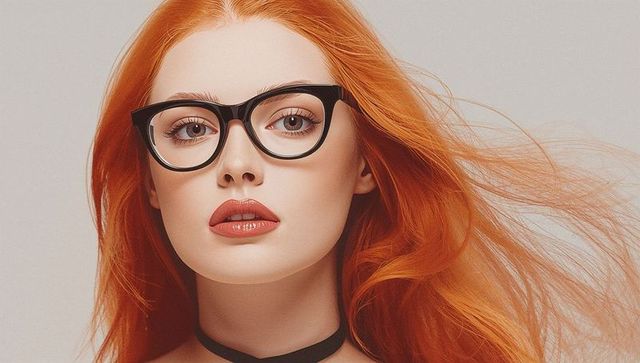 Elegant Woman with Flowing Red Hair and Stylish Glasses