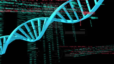 DNA Strand Visualization with Data Processing Overlay