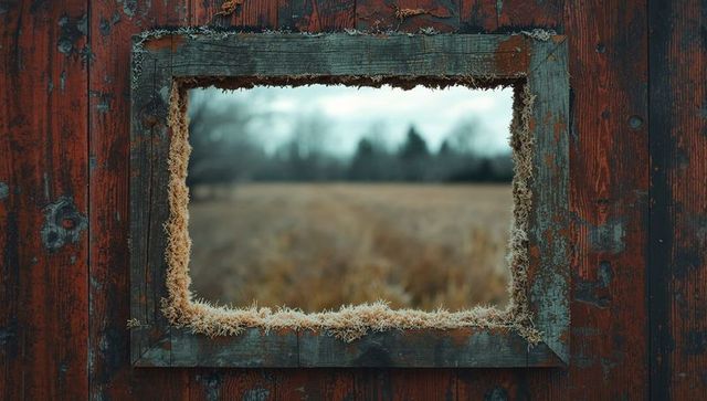 Rustic frame window with natural countryside view