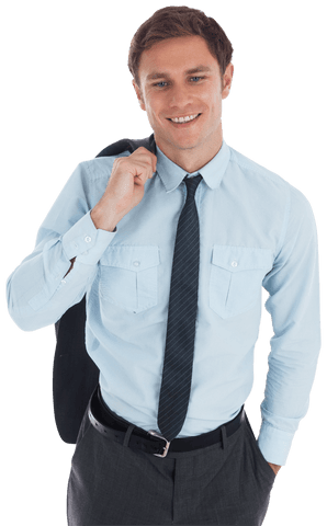Confident Businessman with Jacket Over Shoulder on Transparent Background