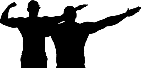 Transparent vector silhouette of men flexing muscles