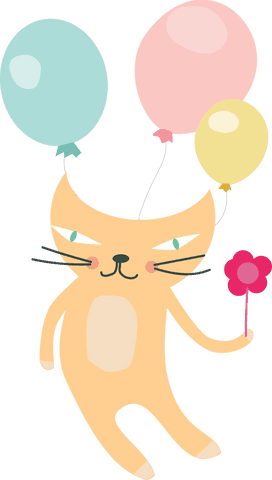 Cartoon Cat Floating with Balloons and Flower on Transparent Background - Download Free Stock Videos Pikwizard.com