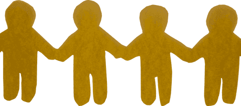 Yellow paper cutout holding hands on transparent background