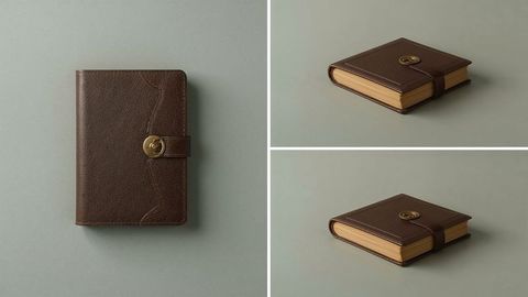 Vintage Brown Leather Journal with Brass Closure on Gray Surface
