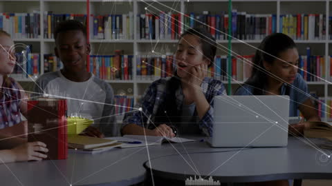 Diverse Students Collaborating in Tech-Integrated Library