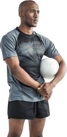 Confident Athlete with Rugby Ball on Transparent Background
