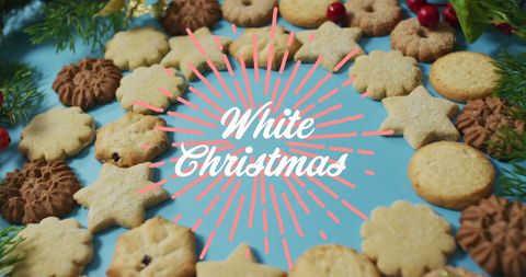 Festive white christmas text with cookie display