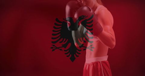 Albanian Flag Overlay on Female Boxer
