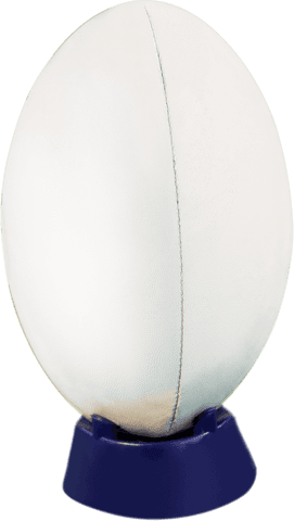 Transparent rugby ball on stand isolated for sport design