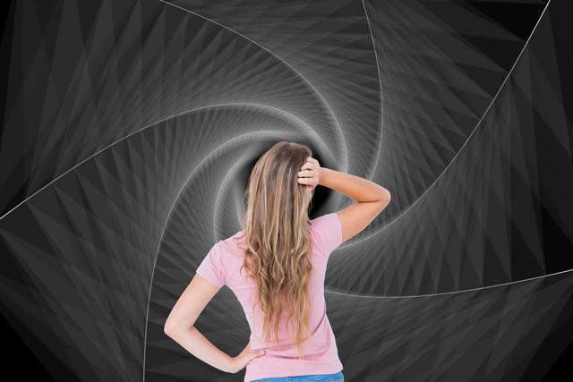 Digital composite image of confused woman scratching head - Download Free Stock Photos Pikwizard.com