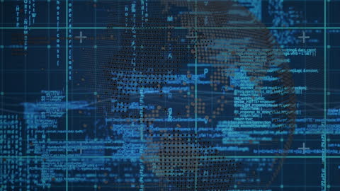 Futuristic Digital Interface with Data and Grid Animation