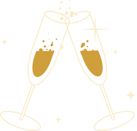 Transparent Champagne Flutes Clinking with Gold Bubbles