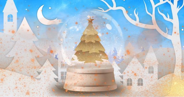 Snow Globe with Christmas Tree in Serene Winter Wonderland - Download Free Stock Images Pikwizard.com