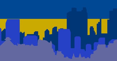 City Silhouette Overlaps Ukraine Flag Symbolizing Support