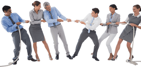 Business Team Engaged in Transparent Tug of War Activity