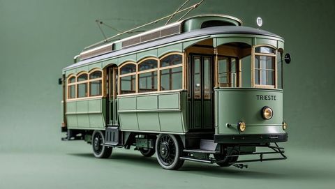 Detailed model of nostalgic green tram from trieste, italy