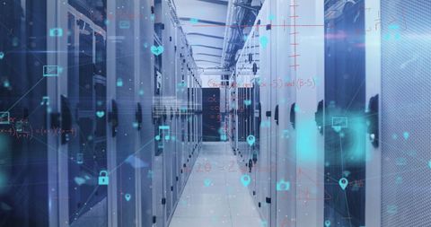 Digital Icons Overlaying Modern Data Center Servers - Download Free Stock Images Pikwizard.com