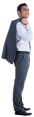 Hispanic Businessman Smiling Holding Suit on Transparent Background