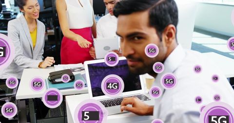 Team Collaboration with 5G Technology in Modern Office Setting - Download Free Stock Images Pikwizard.com