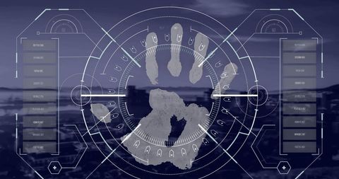 Digital Interface with Biometric Handprint and Data Processing - Download Free Stock Images Pikwizard.com