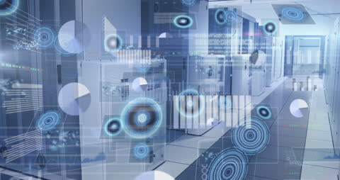 Digital Data Concept with Servers and Infographics Overlay