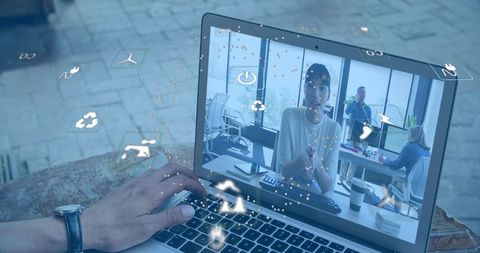 Virtual Meeting with Eco-Friendly Digital Interface Icons - Download Free Stock Images Pikwizard.com