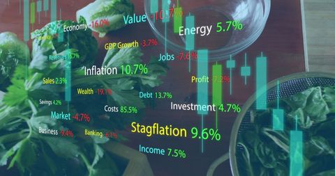 Digital Financial Data Overlaid on Fresh Vegetables
