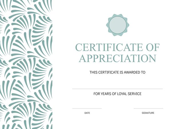 Certificate of Appreciation Template with Elegant Blue Leaf Design - Download Free Stock Templates Pikwizard.com