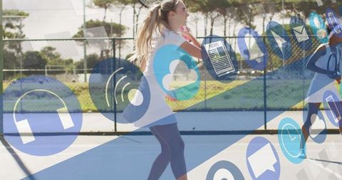 Female Tennis Player with Overlay of Digital Connectivity Icons