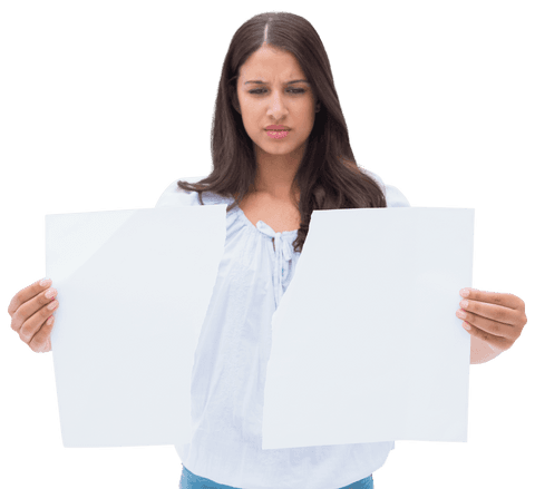 upset woman holding torn paper with transparent background - Download Free Stock Videos Pikwizard.com