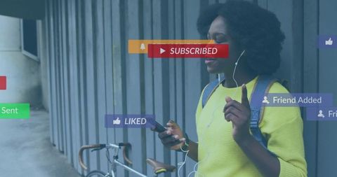 Social Notifications: Happy African American Woman Engaged Online