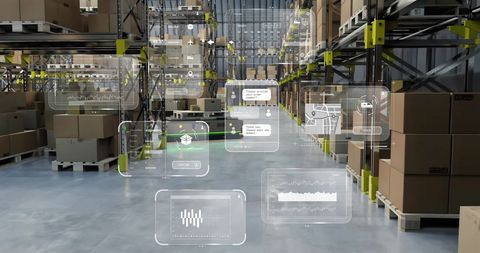 Digital Interface Overlay on Modern Warehouse - Download Free Stock Images Pikwizard.com