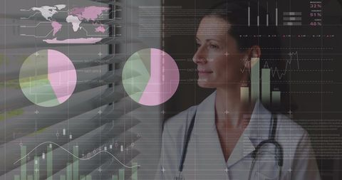 Female Doctor in Digital Data Visualization Space