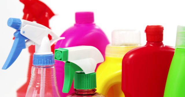 Colorful Cleaning Supply Bottles with Spray Nozzles Set - Download Free Stock Images Pikwizard.com