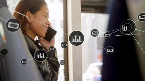 Woman Navigating Global Connections through Technology Interface