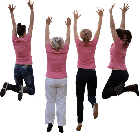 Excited Women Jumping Together Celebrating Team Spirit Transparent