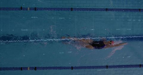 Swimmer Freestyle with Data Tracking in Indoor Pool