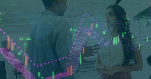 Professionals Discussing Projected Financial Charts in Modern Meeting