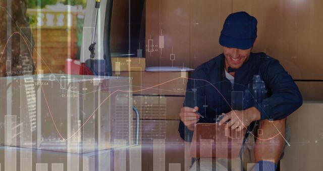 Delivery Driver Using Smartphone with Financial Data Overlay - Download Free Stock Images Pikwizard.com