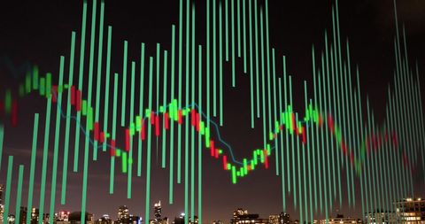 Digital Data Visualization Over City Skyline at Night - Download Free Stock Images Pikwizard.com