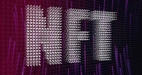 3D NFT Text Formed by Symbol Clusters on Futuristic Background