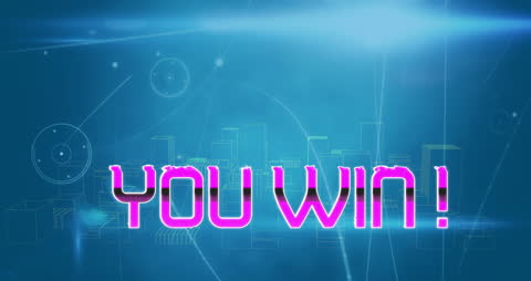 Neon You Win Text Over Digital Cityscape