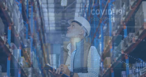 Warehouse Worker with Stock Market Crash Overlay