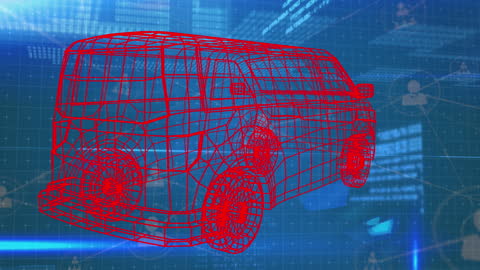 Futuristic Car Wireframe with Digital Interface Elements