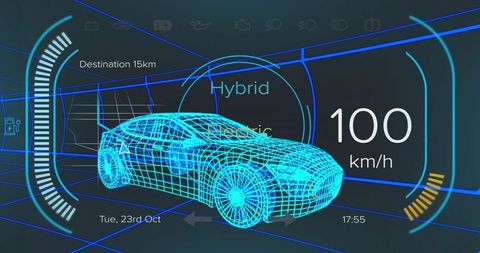 Futuristic Hybrid Electric Car Dashboard Interface