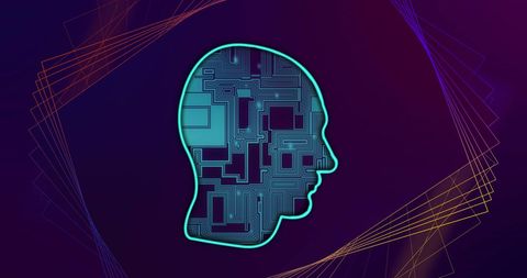 Abstract AI Head with Circuit Design Over Digital Background - Download Free Stock Images Pikwizard.com
