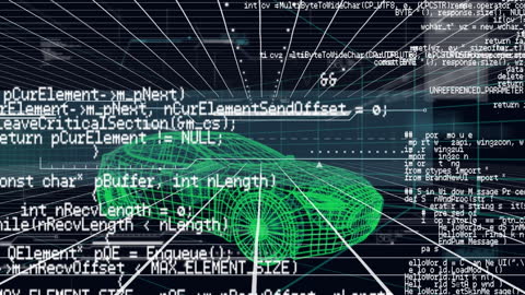 Futuristic 3D Car Model with Digital Data Overlay