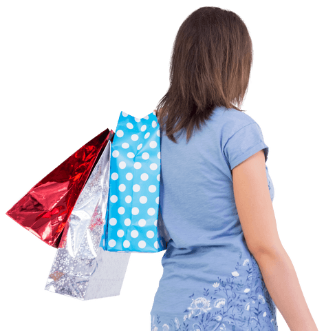 Woman with Multiple Shopping Bags on Transparent Background